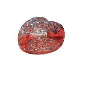Heart Shaped ClearGlass Trinket Dish with Lid , Rose On Top And Bottom scalloped